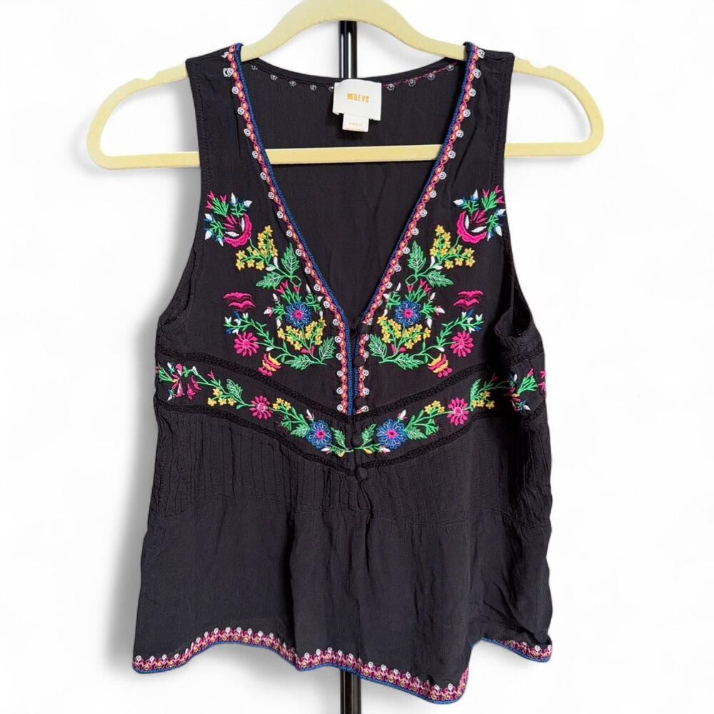 Maeve black embroidered tank top Size S